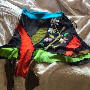 Skirt hand made cotton black & multi colour